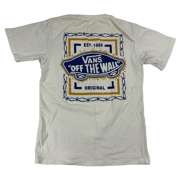 Vans CLASSIC FIT Cream S/S Double Sided Graphic T-Shirt Crew Neck XS Unisex Logo - Picture 1 of 9